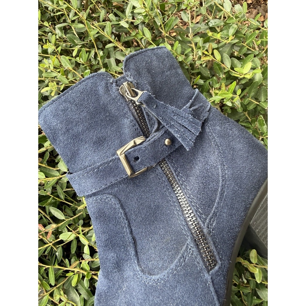 Earth Origins Suede Tori Ankle Boots 8M Navy Blue Leather Tassel Buckle Zip - Picture 9 of 10